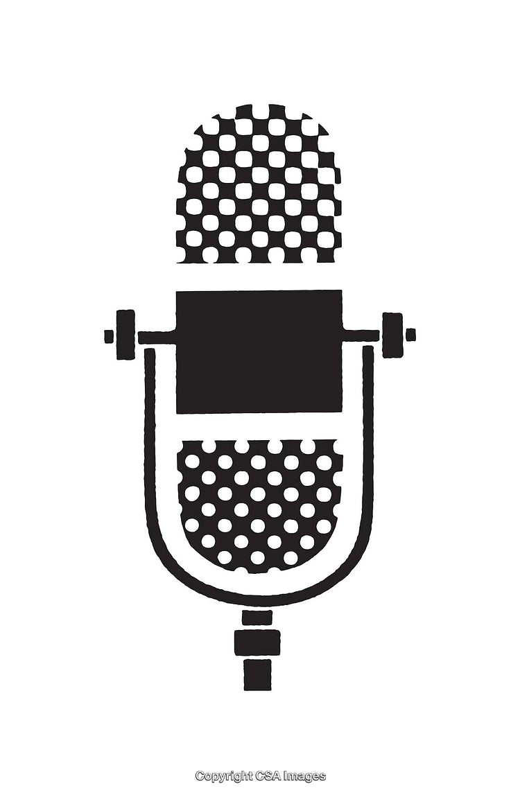 Vintage Microphone Illustration in Black and White Line Art Style