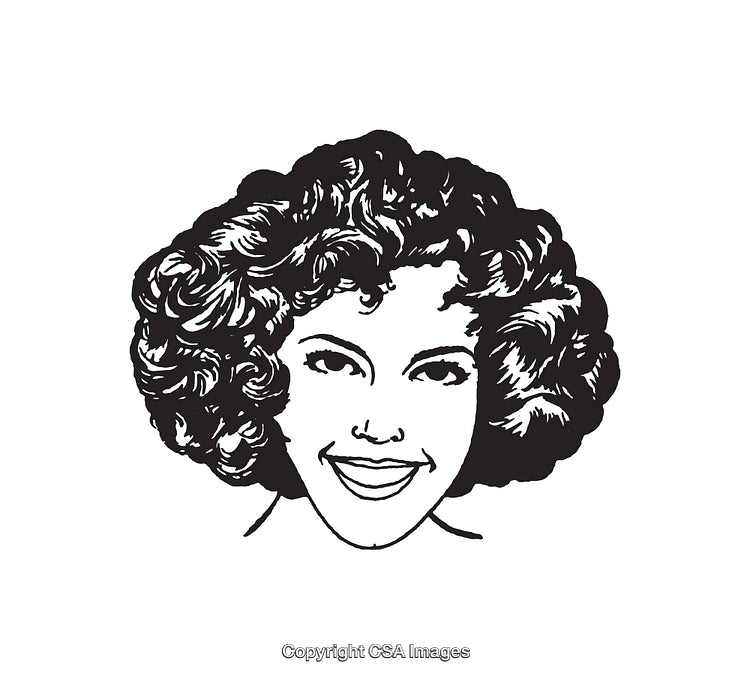 Retro Styled Black and White Line Art Smiling Woman Portrait Illustration