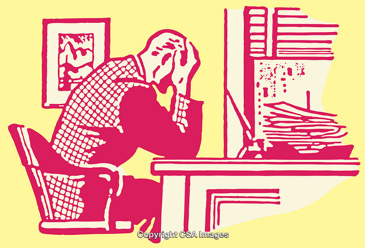 Abstract Illustration of a Distressed Person at Work in Line Art Style