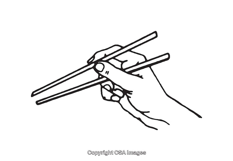 Hand Holding Chopsticks in Black and White Line Art Illustration