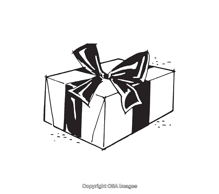 Black and White Line Art Drawing of a Wrapped Gift Box
