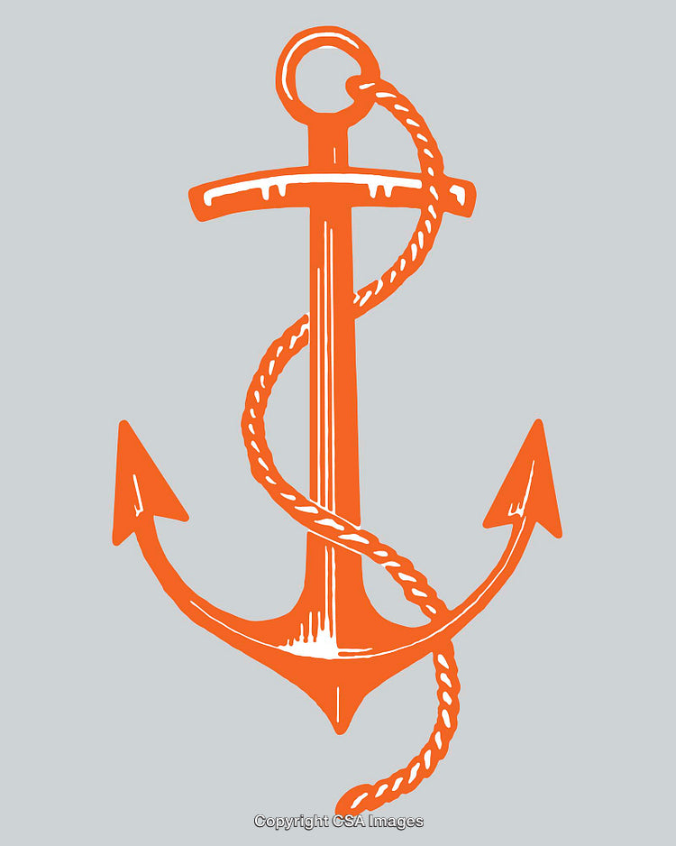 Orange Nautical Anchor Line Art Illustration With Rope Detail