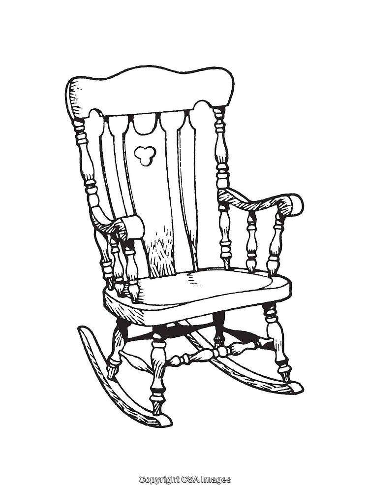 Vintage Rocking Chair Black and White Line Art Illustration