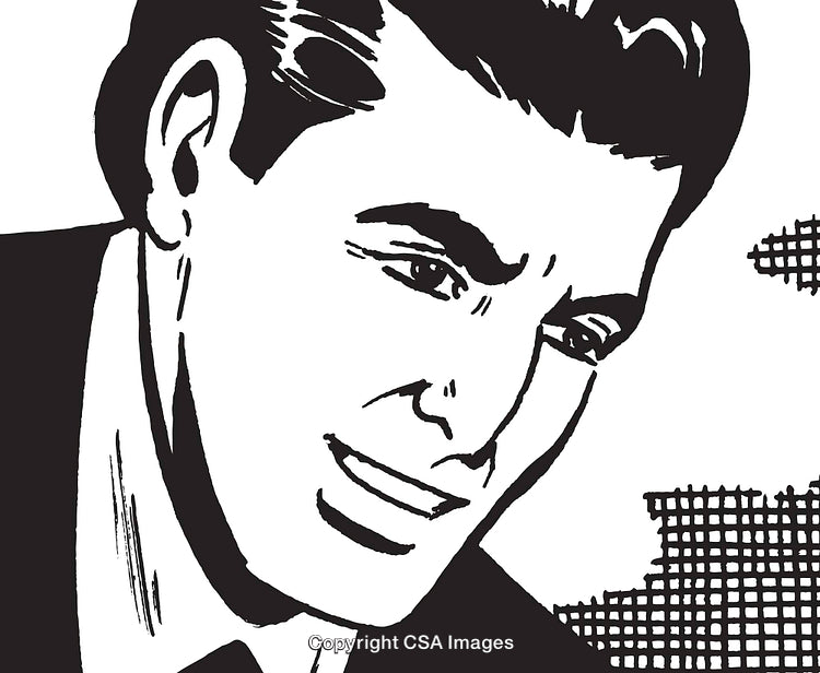 Retro Illustration of a Smiling Man in Black and White Design