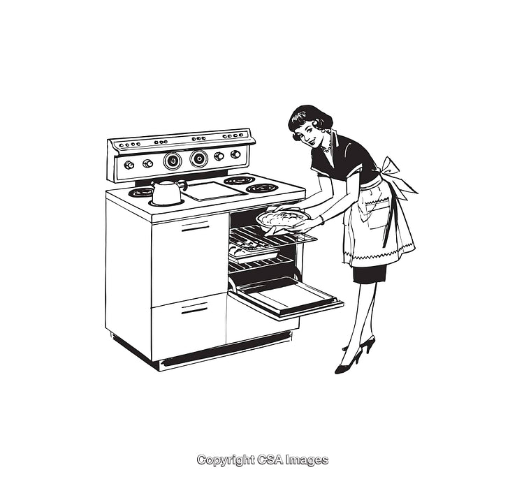 Retro Homemaker Baking Pie in a Vintage Kitchen Illustration