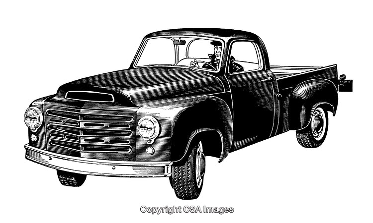 Vintage Illustration of Classic Pickup Truck in Retro Black and White Design