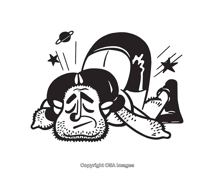 Surreal Black and White Line Art of a Pensive Character