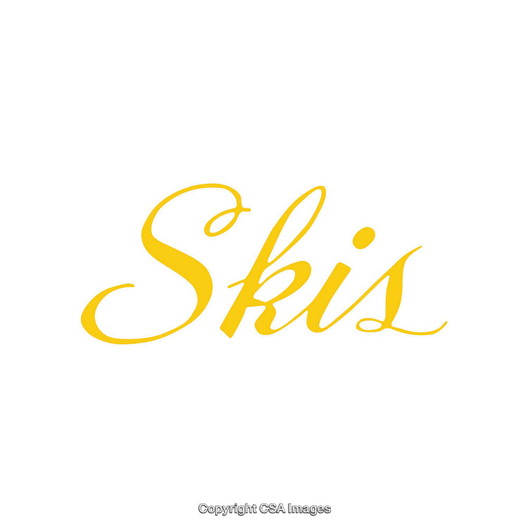 Elegant Yellow Calligraphy of the Word 'Skis' on White Background