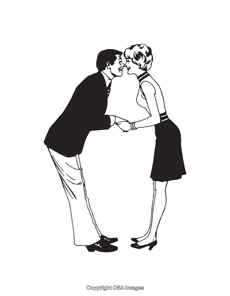 Illustration of a Couple Greeting Each Other with a Kiss