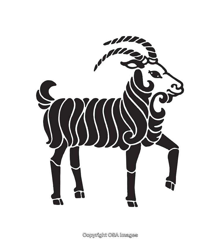 Stylized Black and White Illustration of a Standing Goat
