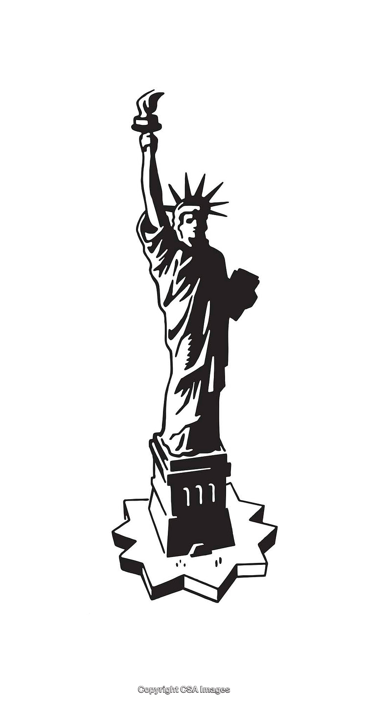 Black and White Line Art of the Statue of Liberty Illustration