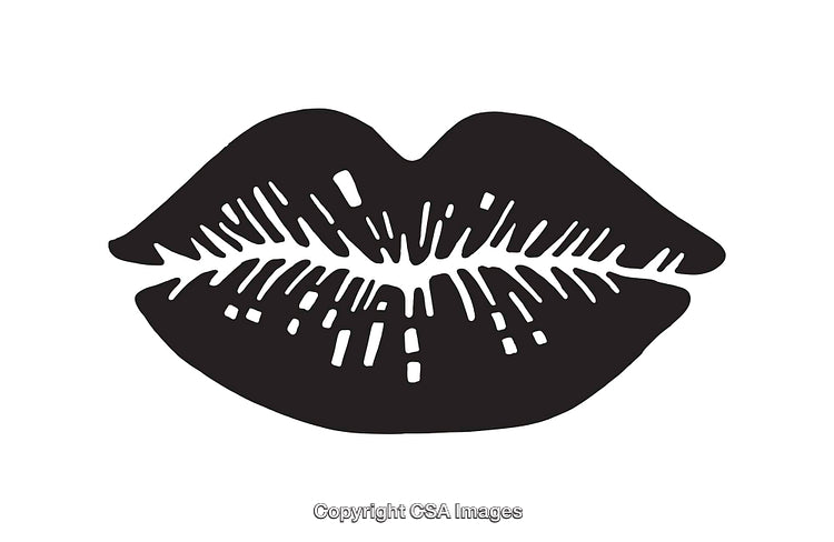 Black and White Icon of Kiss Lips in a Graphic Design Style