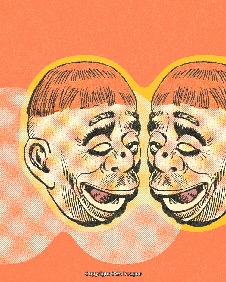 Vintage Comic Style Illustration Featuring Abstract Character Expressions and Humor