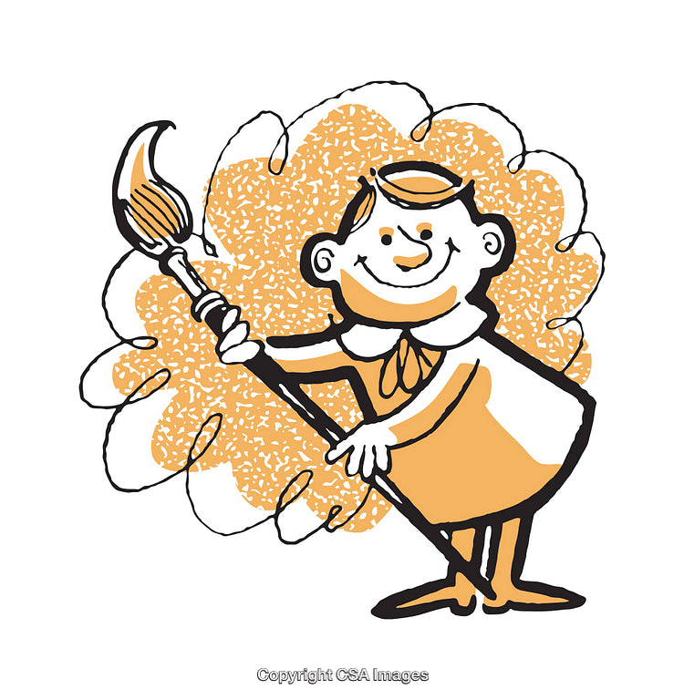 Colorful Retro Illustration of a Cheerful Character Holding a Brush
