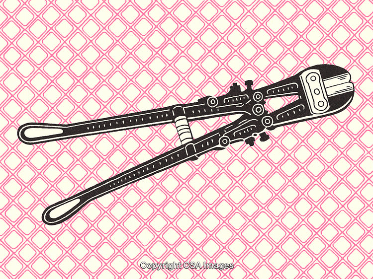 Illustrated Bolt Cutter on Pink Patterned Background