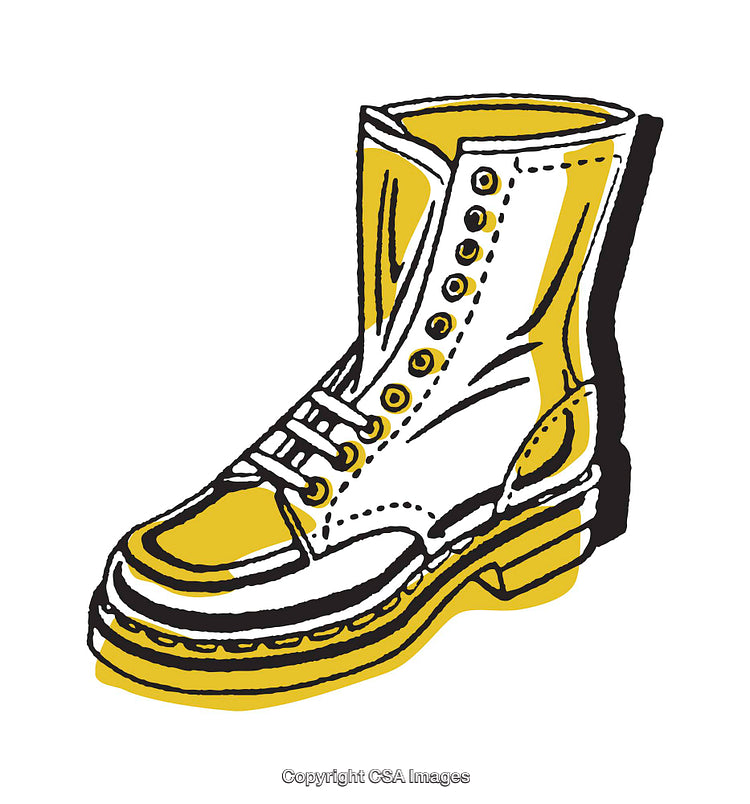 Stylized Yellow and White Combat Boot Illustration on White Background