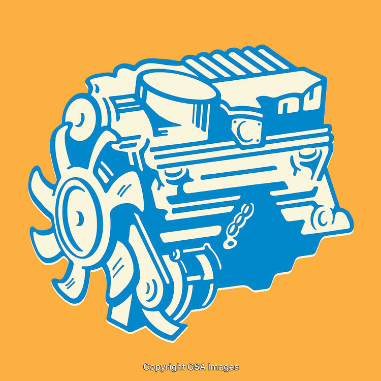 Blue Line Art of Engine on Bright Yellow Background