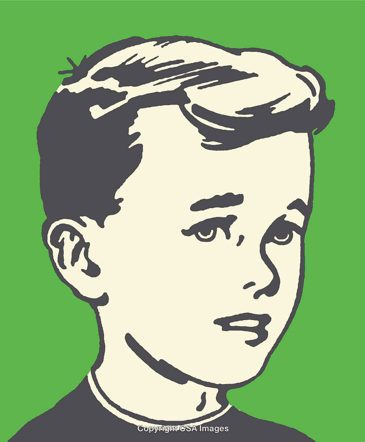 Retro Color Illustration of a Young Boy on Green Background