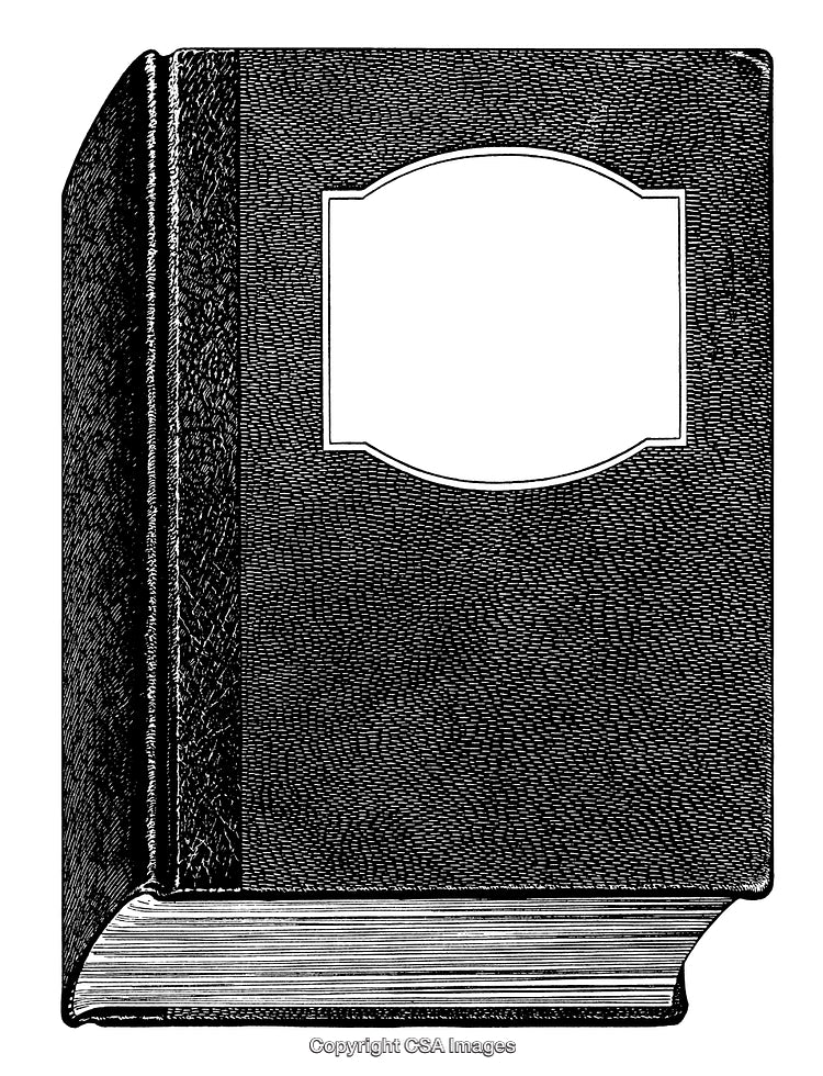 Vintage Black and White Engraving of a Hardback Book Cover