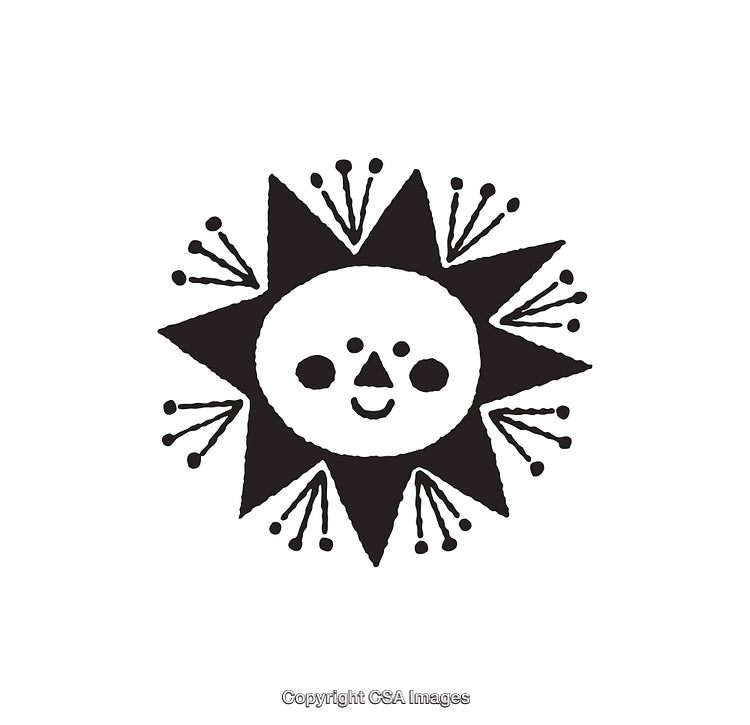 Whimsical Black And White Sun Illustration Featuring A Cheerful Face