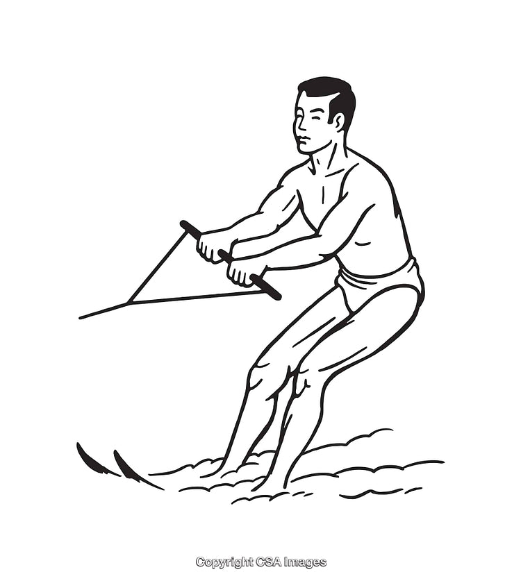 Man Engaged in Water Sports Holding Rope in Black and White Illustration