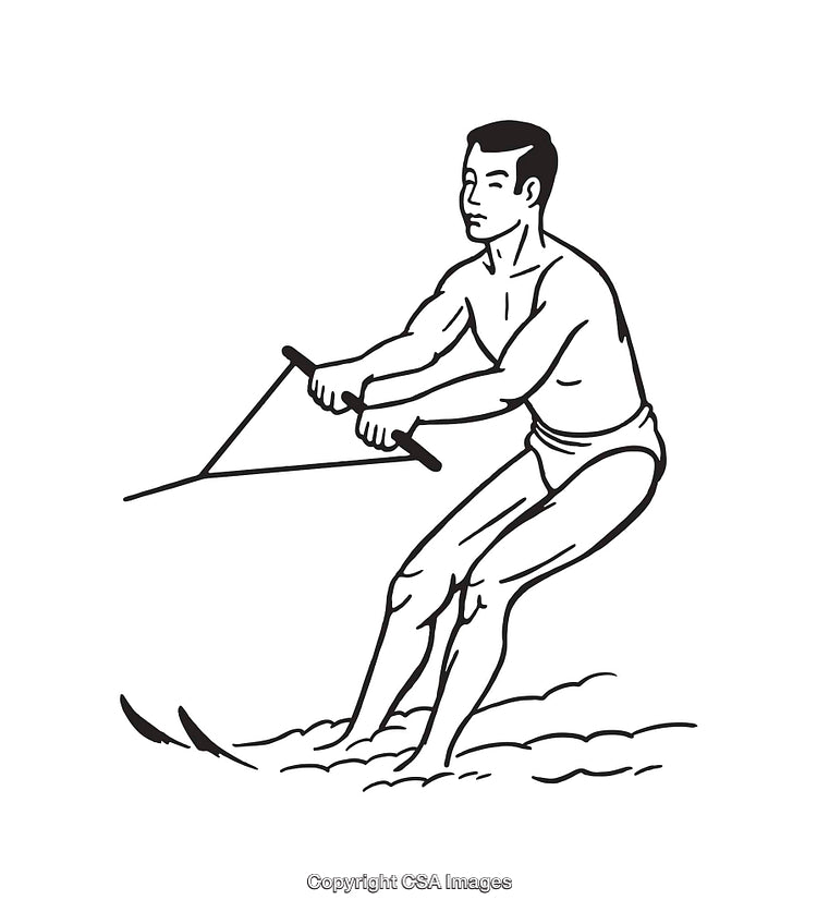 Man Engaged in Water Sports Holding Rope in Black and White Illustration
