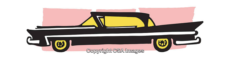 Stylized Vintage Car Illustration with Pink and Yellow Retro Design