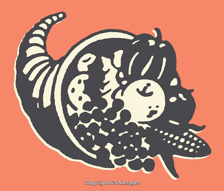 Colorful Harvest Cornucopia Illustration with Autumn Fruits and Vegetables Design