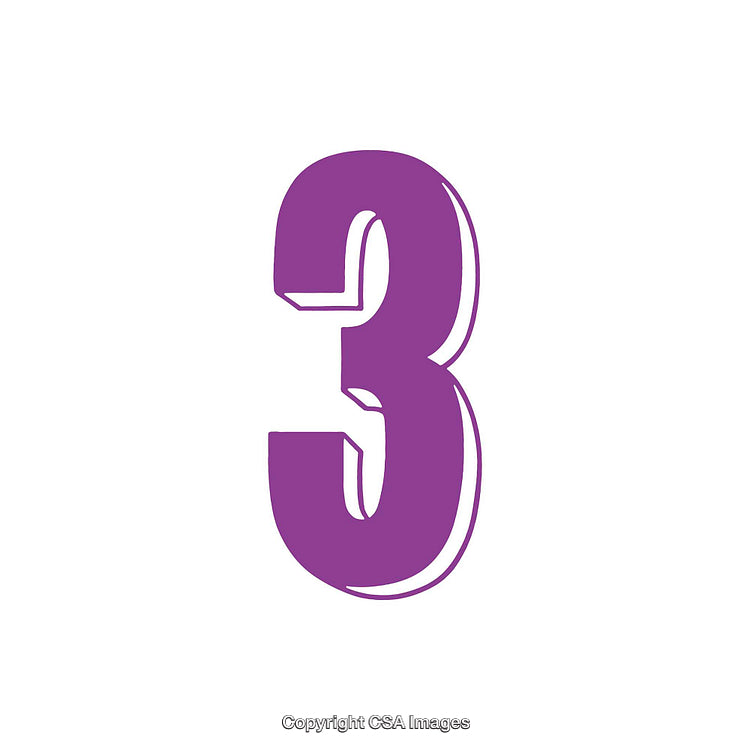 Purple Bold Number Three isolated on White Background