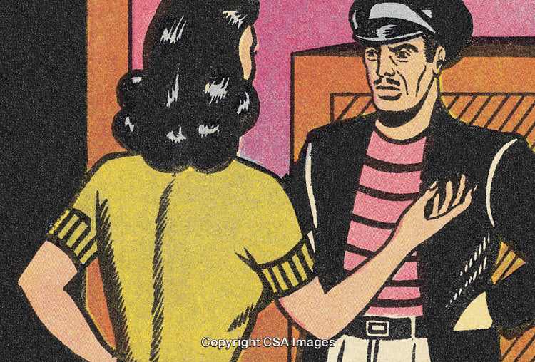 Retro Comic Book Style Conversation Between a Woman and a Man