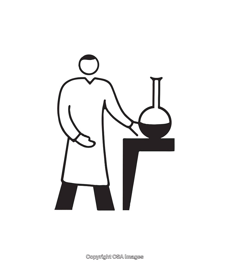 Black And White Science Icon Featuring a Scientist With Laboratory Flask