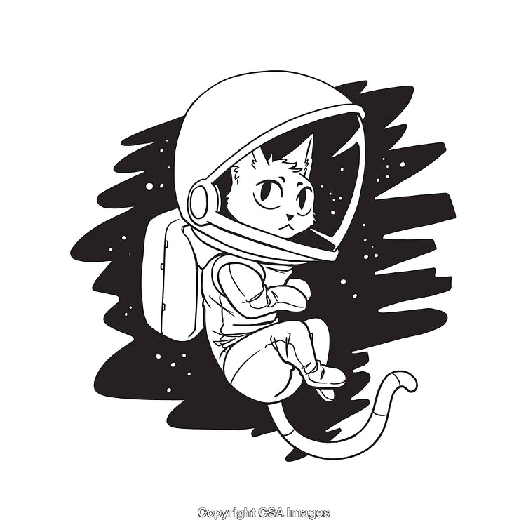 Illustration of a Cat in Spacesuit Floating in Outer Space