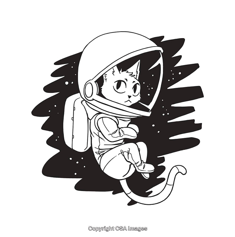 Illustration of a Cat in Spacesuit Floating in Outer Space