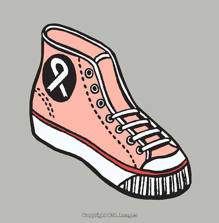 Stylized Pink Sneaker Illustration with Ribbon Detail on Neutral Background