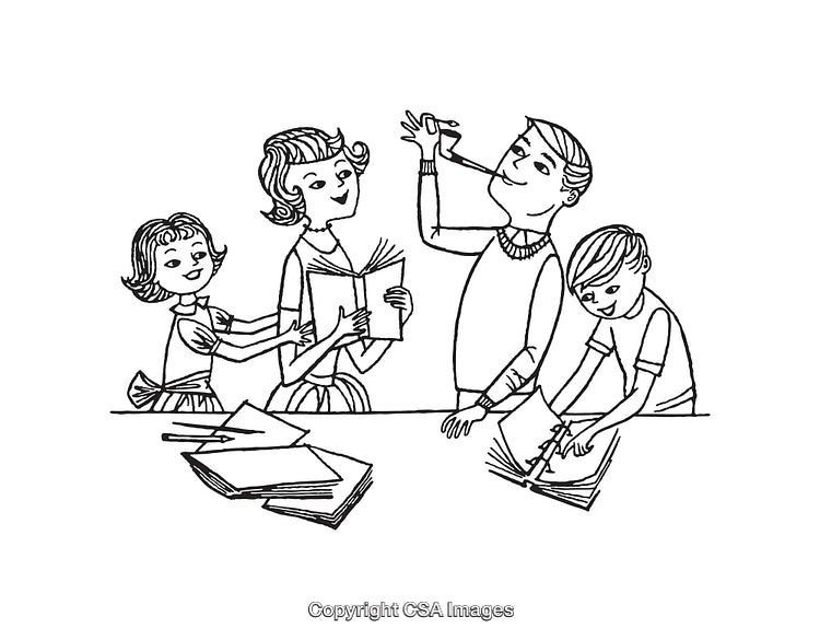 Family Engaged in Creative Activities with Books and Paper