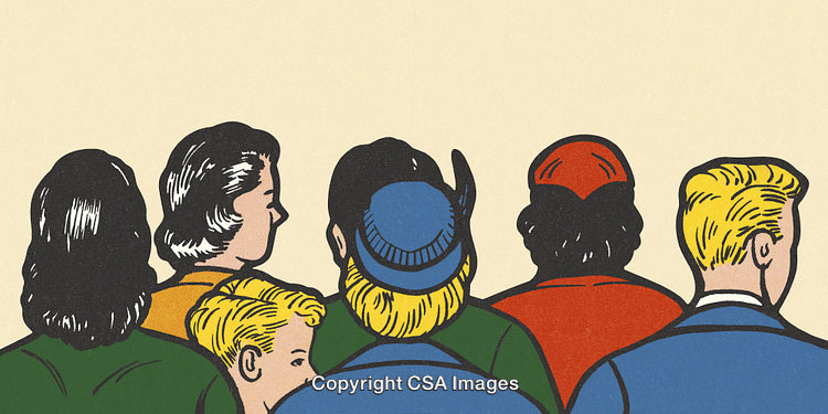 Retro Illustration of a Group of People Observed from Behind