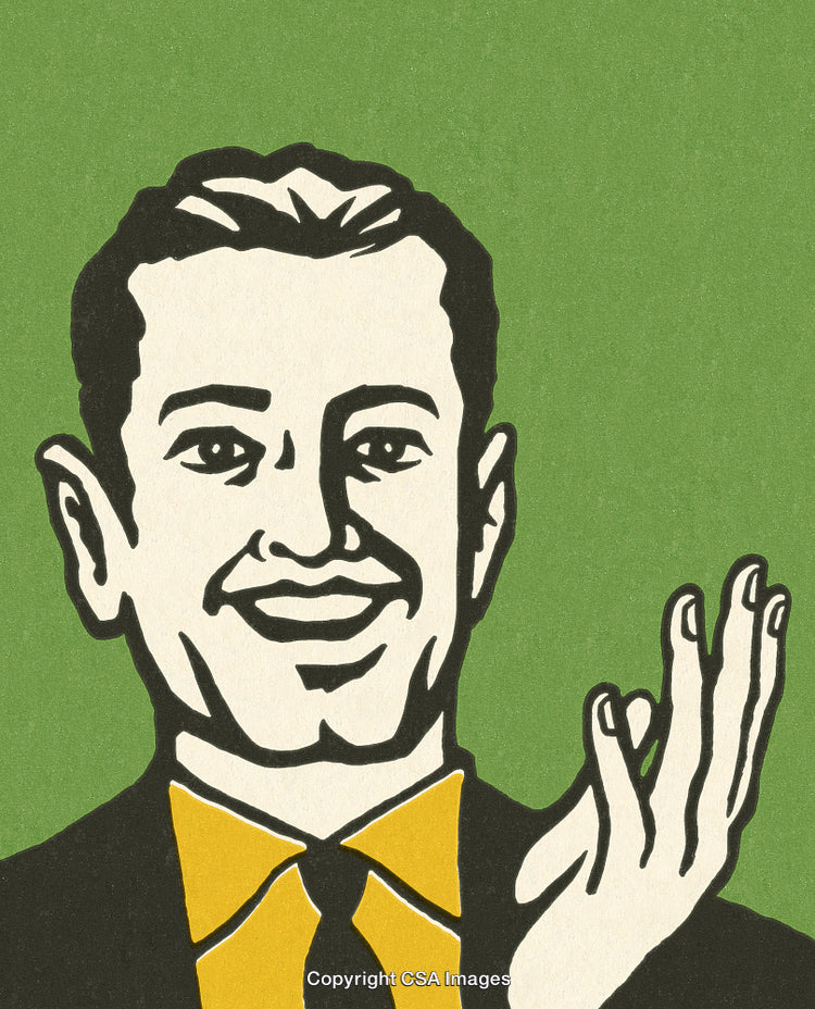 Retro Styled Smiling Man Illustration on Green and Orange Background