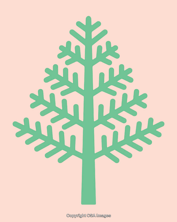 Holiday Style Green Christmas Tree Illustration on Soft Pink Background