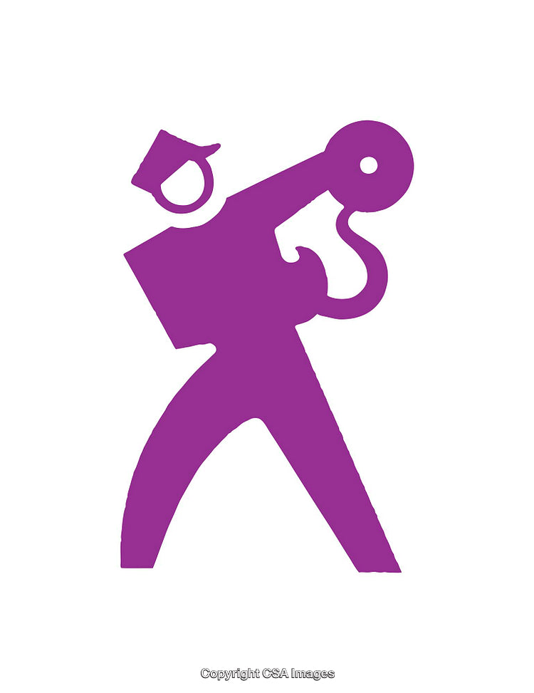 Abstract Purple Icon Depicting a Figure Holding a Megaphone in Motion