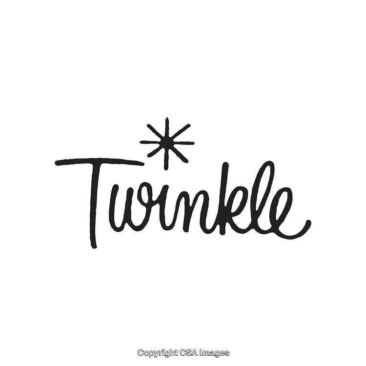 Elegant Handwritten Twinkle Text With Sparkle Decoration On White Background
