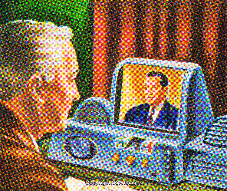 Retro Illustration of Video Communication on a Futuristic Device