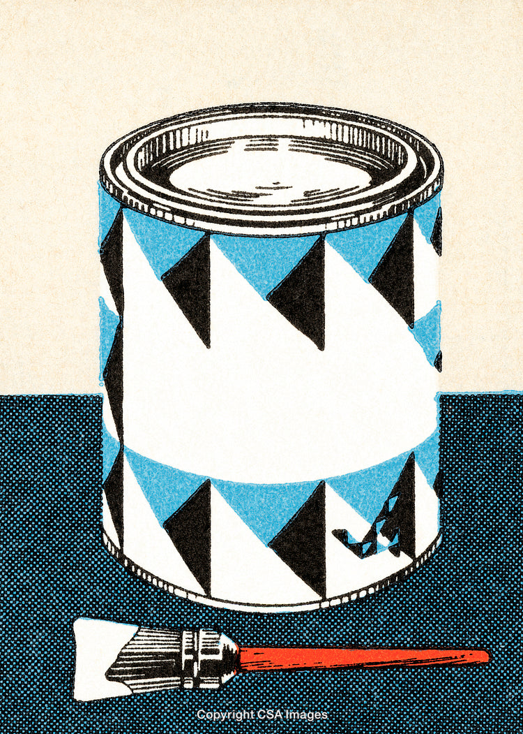 Colorful Paint Can And Brush With Geometric Design Illustration