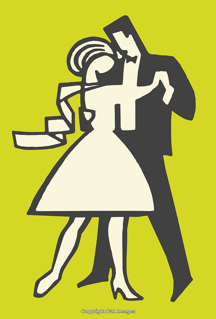 Stylized Couple Dancing Together in Modern Minimalist Artwork