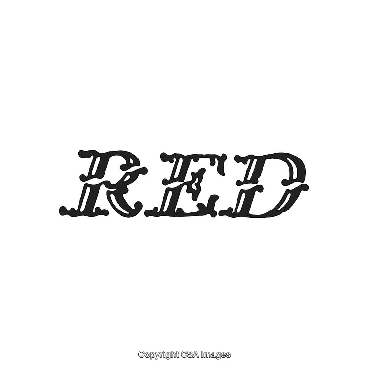 Vintage Styled Script Text Illustration Depicting the Word Red in Gothic Font
