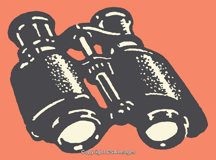 Vintage Binoculars Illustration with Bold Contrasting Colors and Retro Style
