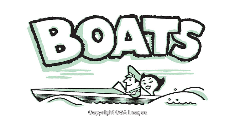 Playful Illustration of a Couple Boating with Bold Artistic Text Design