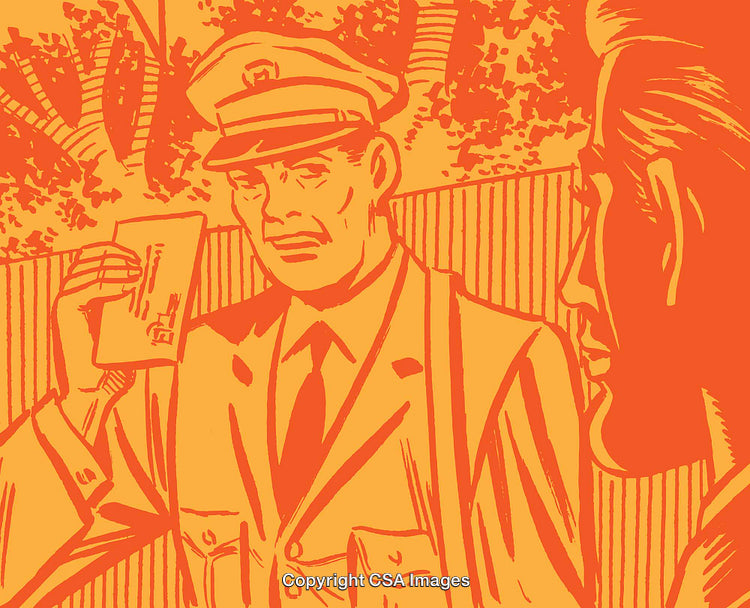 Retro Illustrated Policeman Showing Identification in Monochromatic Style