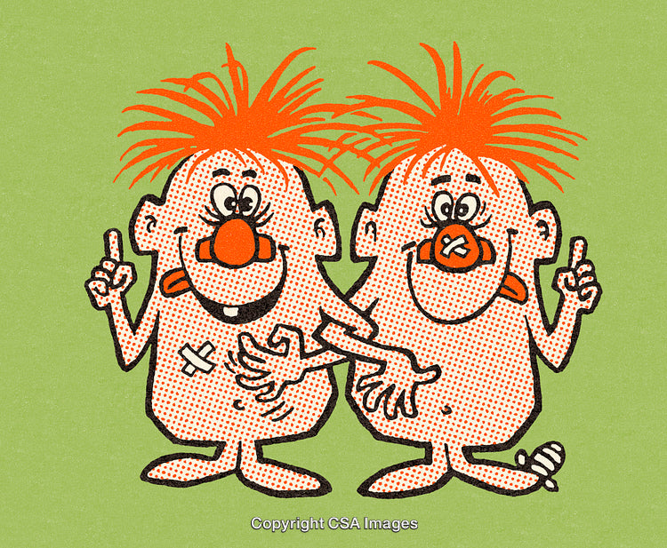 Vibrant Cartoon Characters with Unique Expressions and Colorful Hair on Green Backdrop