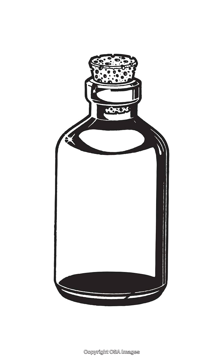 Black and White Line Art Drawing of a Bottle with a Cork
