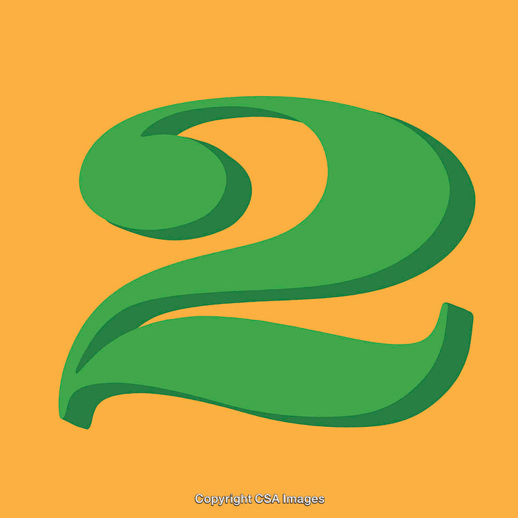 Stylized Green Number Two on Yellow Background With Artistic Design